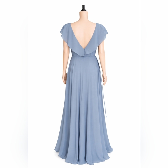 Bill Levkoff Blue Ruffle V-Neck Wrap Gown US 8 - Picture 5 of 7